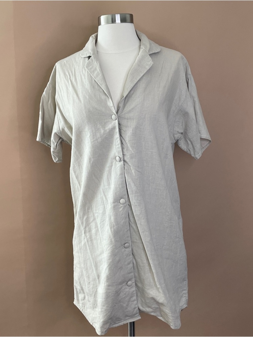 Cotton On Beige Linen Button Front Shirt Dress XS Minimalist